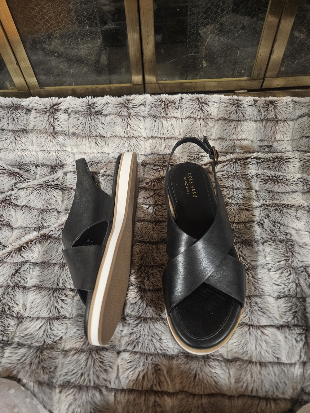 Cole Haan Black Leather Crisscross Slingback Sandals - Picture 2 of 2